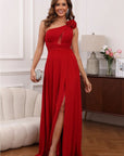 Vestido Largo Flavia Asimétrico Flor Hombro