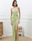Vestido Drapeado Palabra Honor Granate