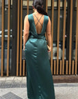 Vestido Satinado Cuello Caído