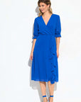 Vestido Midi Roma: Elegancia Fluida en Azul Tinta y Cherry