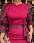 Vestido Midi Mangas Topo Granate