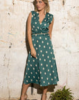 Vestido Midi Boura Lunares - Estampado Satinado con Escote Pico y Falda Evasé