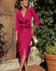 Vestido Hortensia Midi Liso Detalle Floral