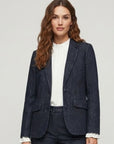 Blazer Denim Chinilla Azul Marino Forrada con Solapa - Tallas 38 a 52