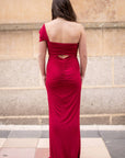 Vestido Largo Alex Escote Asimétrico Cuerpo Drapeado