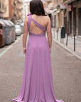 Vestido Largo Flavia Asimétrico Flor Hombro