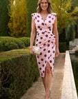 Vestido Midi Bella Estampado Topos Rosa-Granate