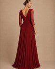 Vestido Largo Antonia con manga y drapeado tul