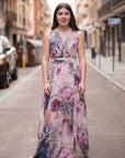 Vestido Largo Kioto Estampado De gasa Escote a pico