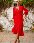 Vestido Midi Venezuela Rojo Gasa Fluida y Elegancia Juvenil