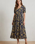 Vestido Midi Manga Corta Estampado Flores