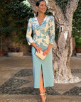 Vestido Midi Petra Combinado Lino Estampado Y falda Lisa