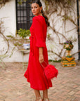 Vestido Midi Venezuela Rojo Gasa Fluida y Elegancia Juvenil