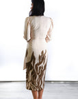 Vestido Midi Fátima Beige y Kaki Invitada Perfecta Tallas 40-52