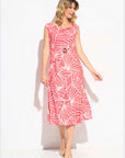 Vestido Midi Ledesma Escote Caido Print Líneas Bicolor