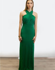VESTIDO LARGO PUNTO LAZO CRUZADO VERDE BRASIL
