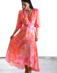 Vestido Midi  Daniela gasa  estampado Falda vuelo