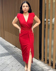 VESTIDO MIDI LAZO CINTURA ROJO