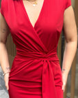 VESTIDO MIDI LAZO CINTURA ROJO