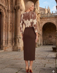 Vestido Midi Petra Combinado Lino Estampado Y falda Lisa