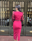 Vestido Midi Mangas Topo Granate