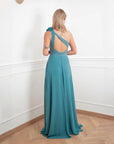 Vestido Largo Flavia Asimétrico Flor Hombro