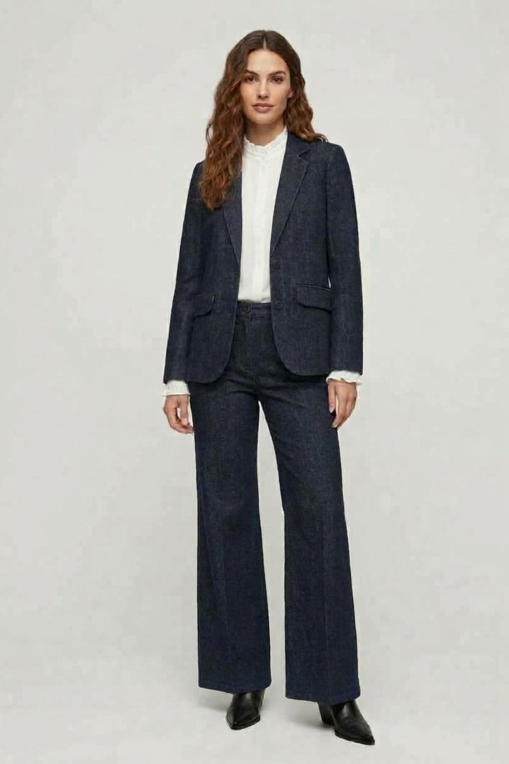 Blazer Denim Chinilla Azul Marino Forrada con Solapa - Tallas 38 a 52