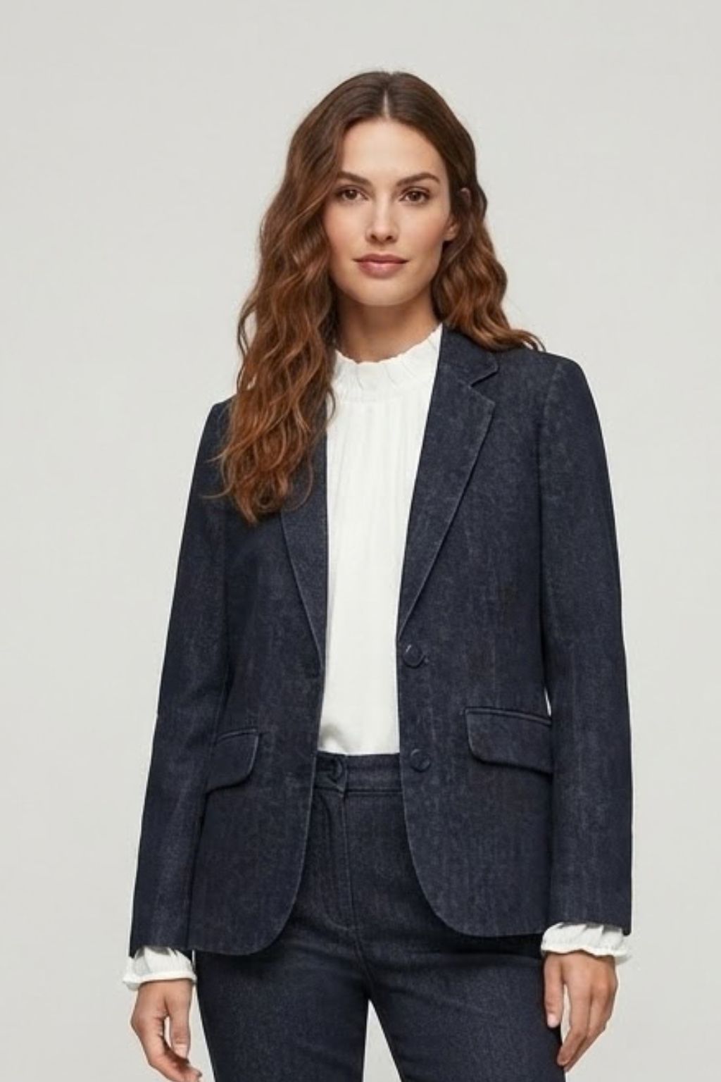 Blazer Denim Chinilla Azul Marino Forrada con Solapa - Tallas 38 a 52