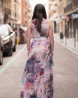 Vestido Largo Kioto Estampado De gasa Escote a pico