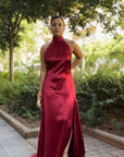 Vestido Largo Kabul  Satinado Cuello Holter