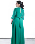 Vestido Cairo: Largo de Gasa Verde con Frunce y Mangas Versátiles  Invitada Perfecta Tallas Grandes