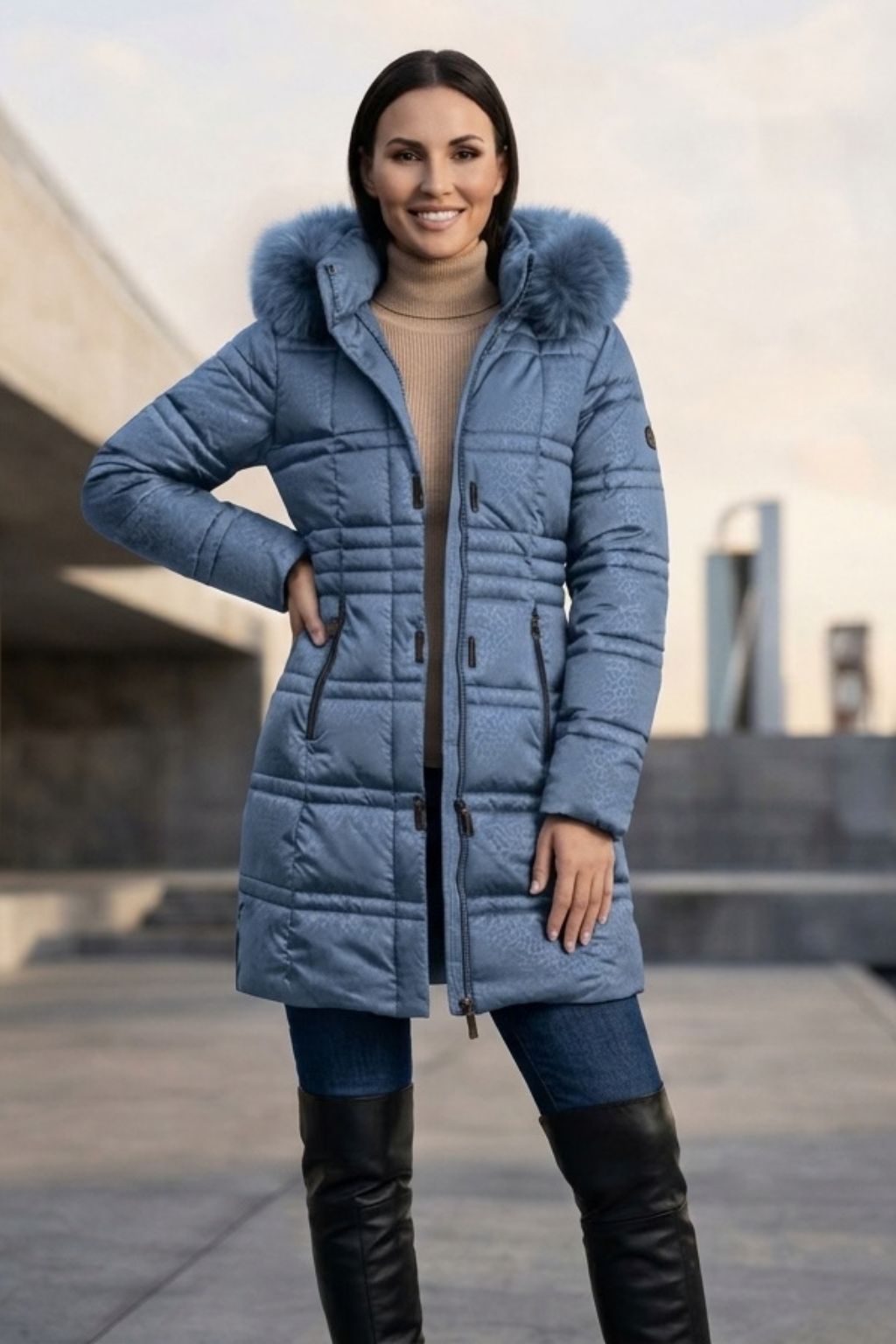 Parka Flota  3/4 de Mujer con Capucha y Pelo Desmontable