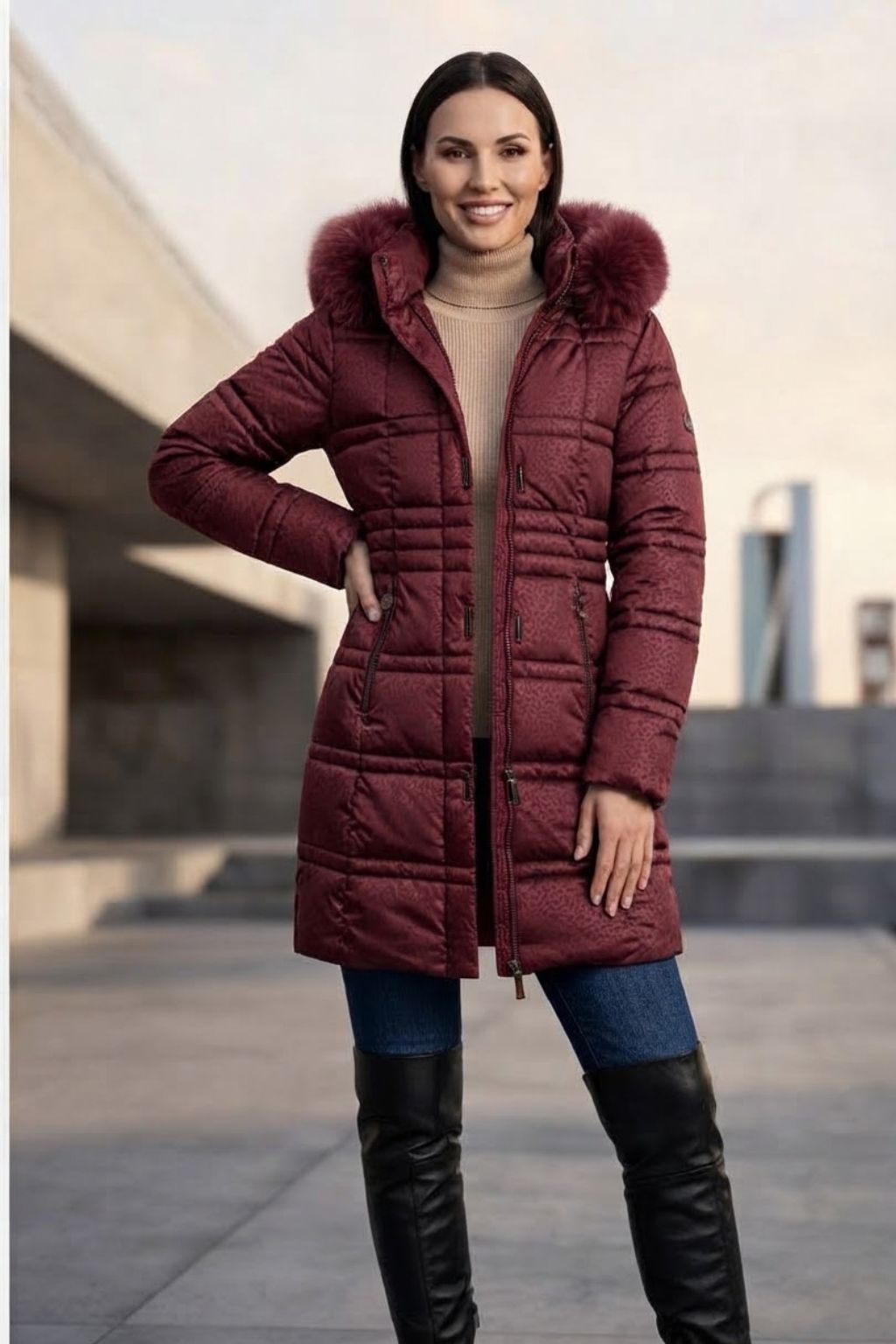 Parka Flota  3/4 de Mujer con Capucha y Pelo Desmontable