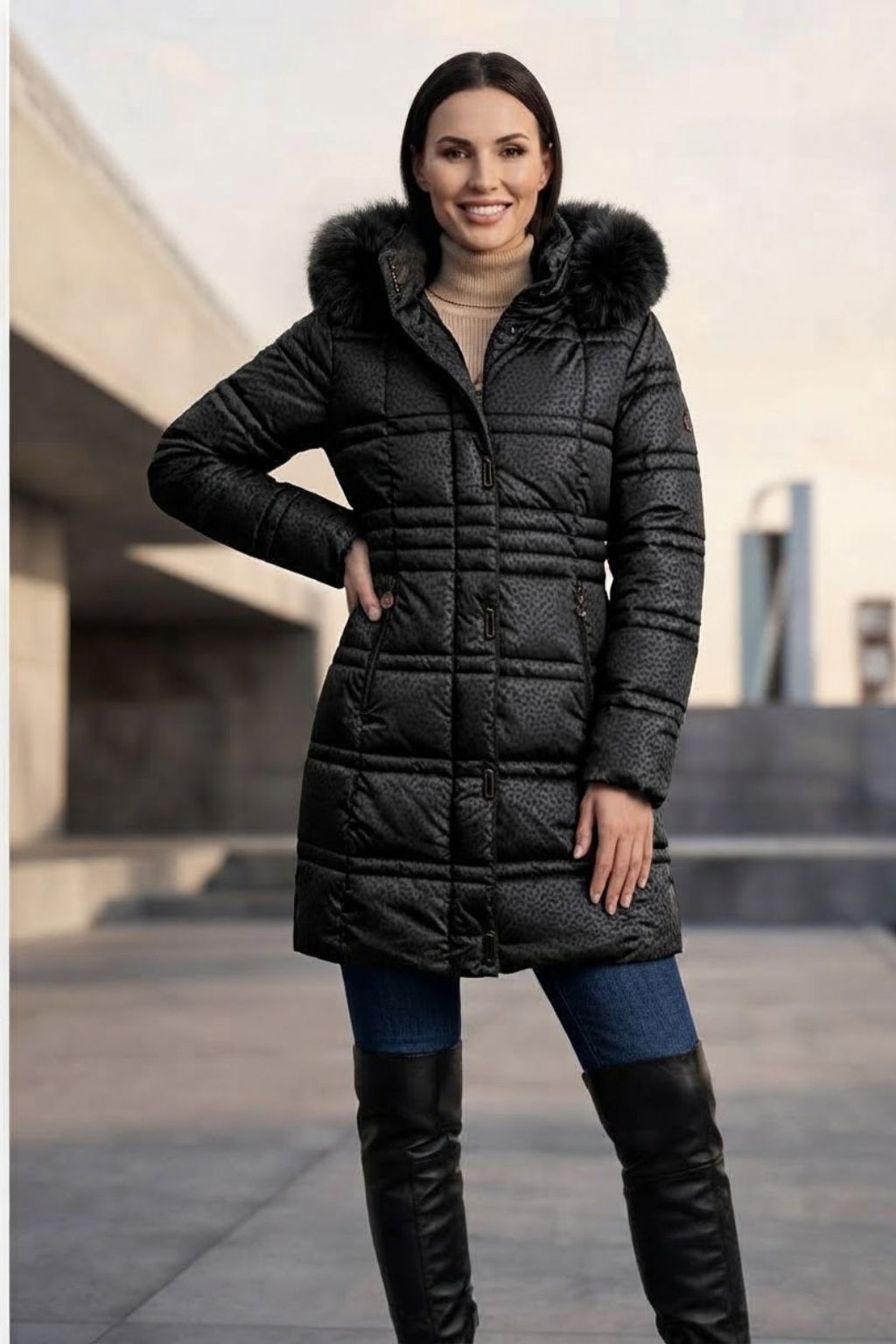 Parka Flota  3/4 de Mujer con Capucha y Pelo Desmontable