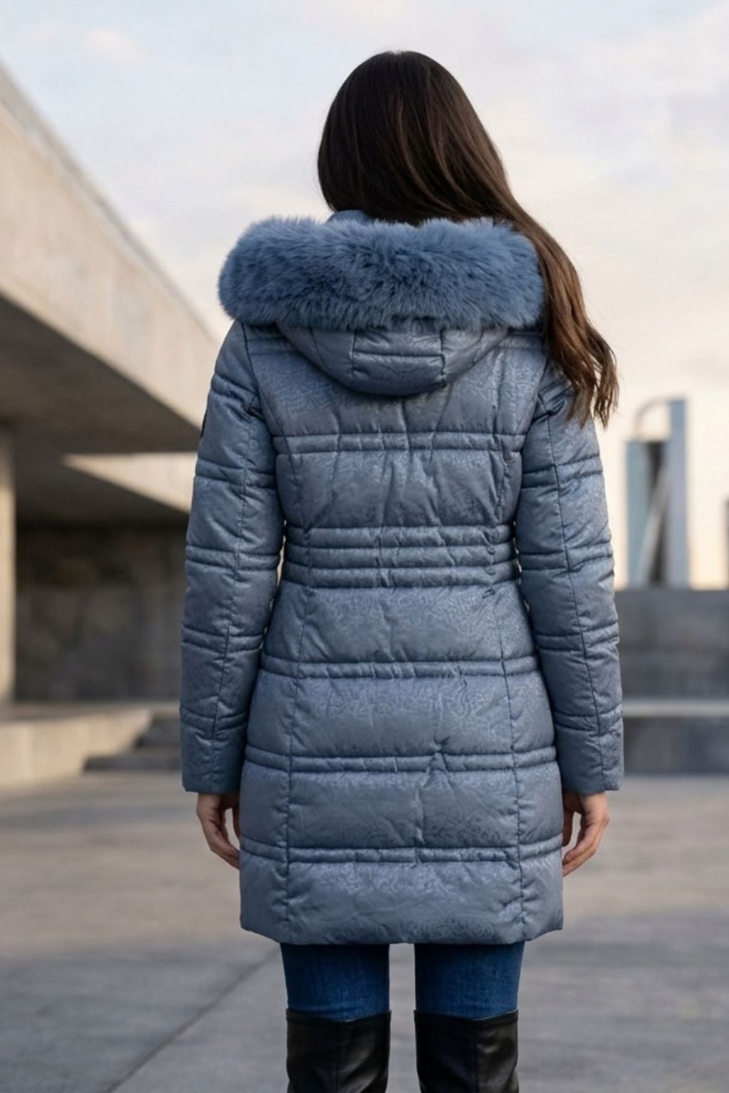 Parka Flota  3/4 de Mujer con Capucha y Pelo Desmontable