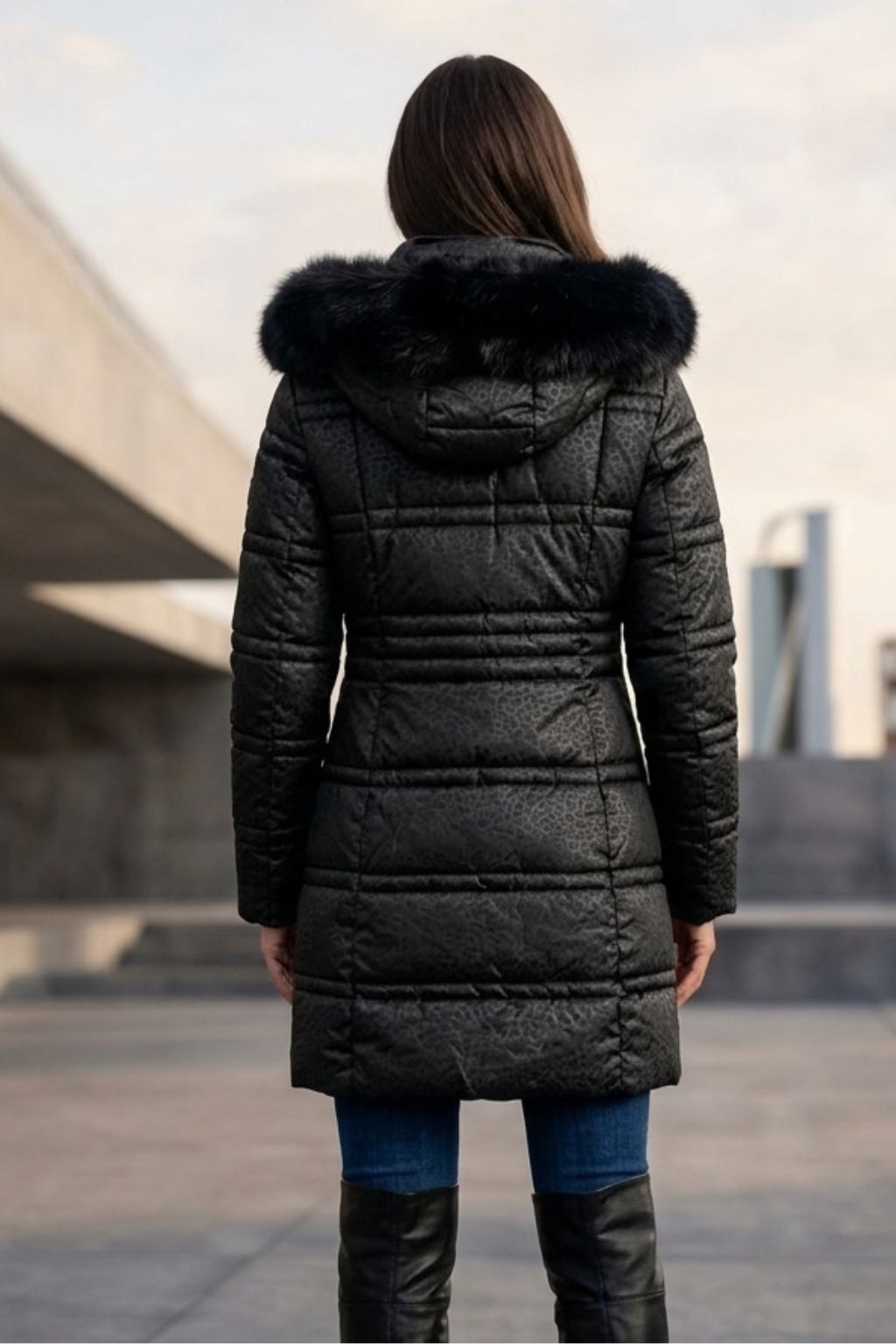 Parka Flota  3/4 de Mujer con Capucha y Pelo Desmontable