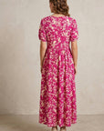 Vestido Midi Manga Corta Estampado Flores