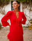 Vestido Midi Venezuela Rojo Gasa Fluida y Elegancia Juvenil