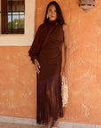 Vestido Midi Mónaco Asimétrico flecos y manga de gasa