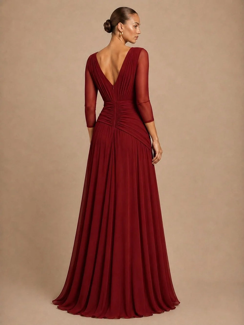 Vestido Largo Antonia con manga y drapeado tul