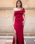 Vestido Largo Alex Escote Asimétrico Cuerpo Drapeado