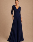 Vestido Largo Antonia con manga y drapeado tul