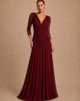 Vestido Largo Antonia con manga y drapeado tul