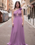 Vestido Largo Flavia Asimétrico Flor Hombro