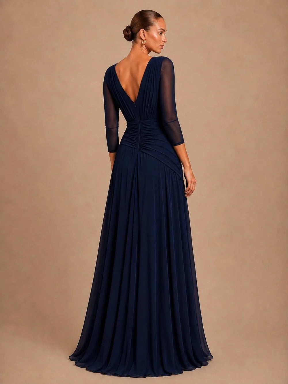 Vestido Largo Antonia con manga y drapeado tul