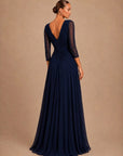 Vestido Largo Antonia con manga y drapeado tul