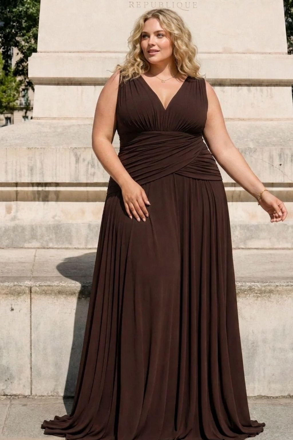Vestido Hortensia Gasa hombros y cintura drapeada TG