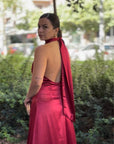 Vestido Largo Kabul  Satinado Cuello Holter