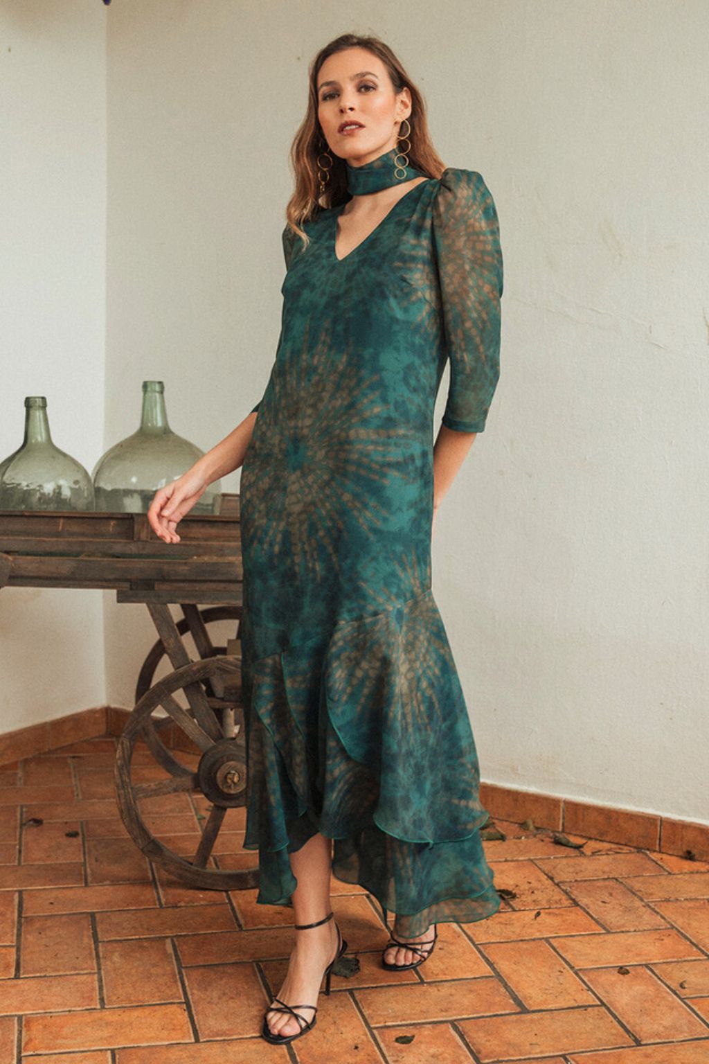 Vestido Lesoto Midi Estampado pico
