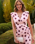 Vestido Midi Bella Estampado Topos Rosa-Granate